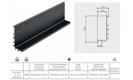 Профіль VELLO L з підсвічуванням Сталь 3м PA-VELLO-L3М-06 GTV