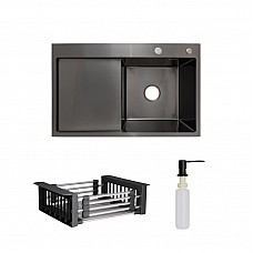 Мийка нержавіюча LIDZ H7849L Brush 3,0/0,8 мм (47530) з кошиком і дозатором крило ліворуч чорний