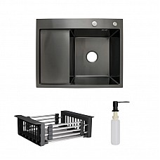 Мийка нержавіюча LIDZ H6350BL PVD Black Brush 3,0/0,8 мм (47528) з кошиком і дозатором крило ліворуч чорний