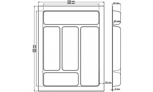 Лоток в секцію 400мм для кухонних приладів Сірий STANDART