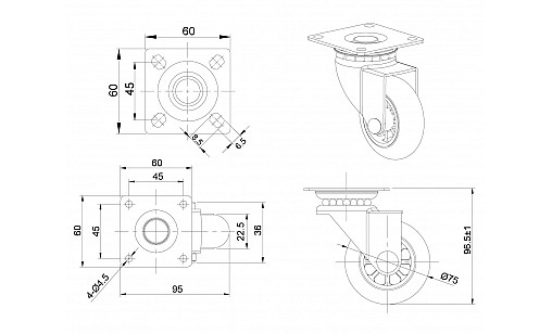 Ролик d-75 мм поліуретановий з пластиною ДС