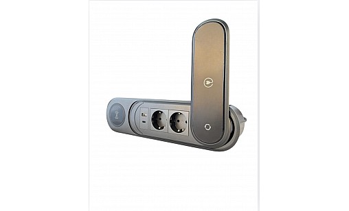 Блок врізний на 2 розетки   USB   TypeC роз'єми з висувною кришкою - бездротова зарядка Чорний