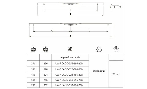 Ручка PICADO 256/296/18мм Чёрный  UA-PICADO-256-296-20M GTV