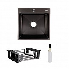 Мийка нержавіюча LIDZ H5050B PVD Black Brush 3,0/0,8 мм (47526) з кошиком і дозатором