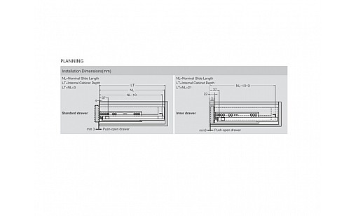 ДТС Напрямна прихованого монтажу 18 мм L-600 повного висуву 3D DS80600H 0DSD04-A