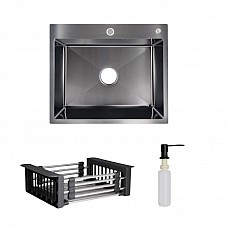 Мийка нержавіюча LIDZ H6050B PVD Black Brush 3,0/0,8 мм (43621) з кошиком та дозатором чорний
