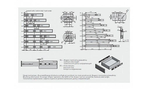 Направляющие п/в телескопическая VERSALITE PUSH TO OPEN SOFT CLOSE L-500 PK-L-P2O-H45-500 GTV