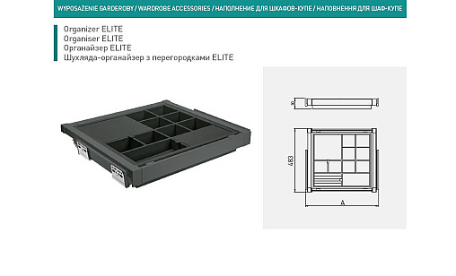 Полиця з перегородками з дотягом ELITE 800 мм чорний WG-PRZEG80-20 GTV