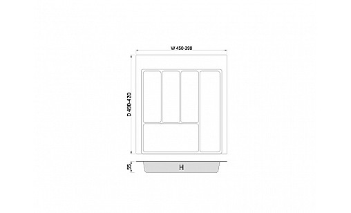 Лоток для кухонных приборов MAX  500 мм 390-450x490 белый TE36.0120.05.013 Rejs