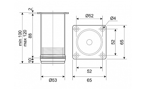 Ножка регулируемая NL 14/100R G2 Хром H-100мм D-50мм ДС СтандартЛайн