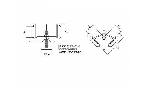 Опора регульована кутова 50x69x69мм MAXBZ03 (400кг) 104-39-03-403