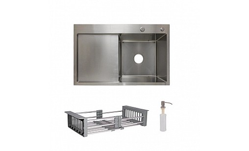 Мойка нержавеющая LIDZ H7849L Brush 3,0/1,0 мм с дозатором и корзиной крыло слева