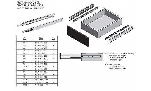 Направляющие полного выдвижения H-53 L=700 мм PK-0-H53-700 GTV