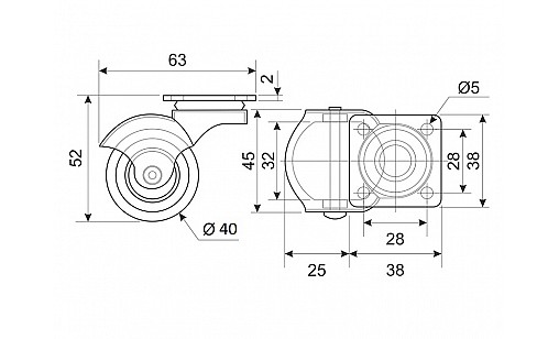 Ролик D-40 мм резиновый Серый с площадкой круглый ДС