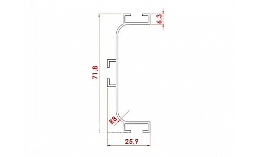 Профіль фронтальний вертикальний подвійний (фасад без ручок) L = 4,7 м 114-51-00-601