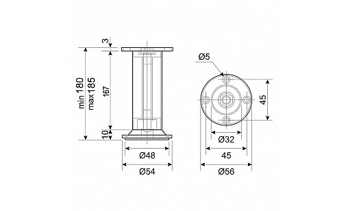 Ножка регулируемая DA 10/180 AL/G2 Алюминий / Хром ДС ЕвроЛайн Ножка регулируемая DA 10/180 AL/G2 Алюминий / Хром ДС ЕвроЛайн
