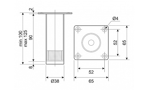 Ніжка регульована NL 13/100 R G2 Хром H- 100мм D-38мм ДС СтандартЛайн