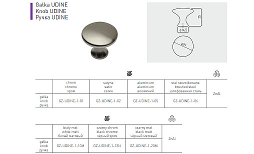Ручка-кнопка UDINE d-29 мм Білий GZ-UDINE-1-10M GTV