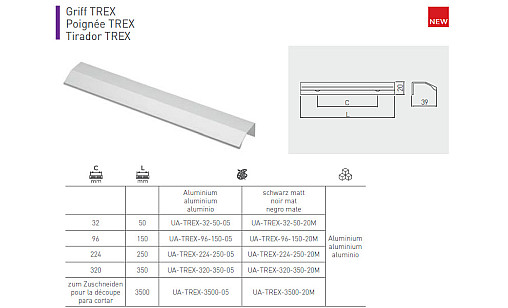 Ручка TREX 96 мм Черний матовый UA-TREX-96-150-20M GTV Ручка TREX 96 мм Черний матовый UA-TREX-96-150-20M GTV